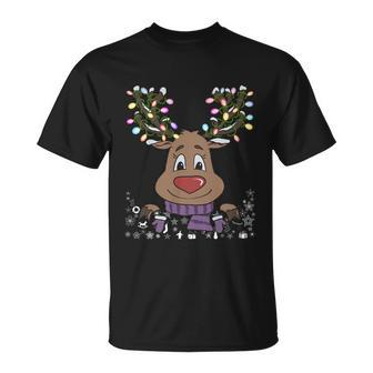 Funny Reindeer Xmas Lights Deer Retro Family Ugly Christmas Funny Gift Unisex T-Shirt - Monsterry UK