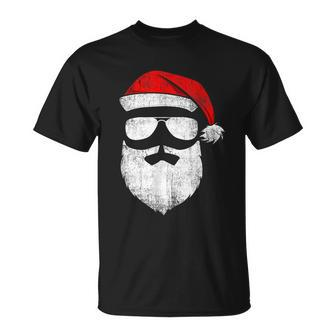 Funny Santa Claus Face Sunglasses With Hat Beard Christmas Tshirt Unisex T-Shirt - Monsterry CA