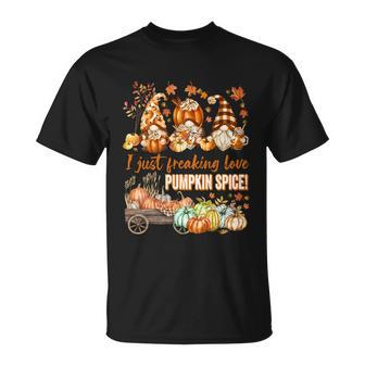 Funny Thanksgiving Gnomes Freaking Love Pumpkin Spice Gift Unisex T-Shirt - Monsterry