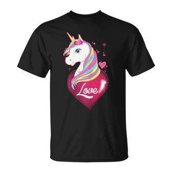 Funny Valentines Day Unicorn Love Heart Shirts For Girls Unisex T-Shirt | Mazezy