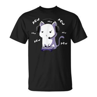 Gamer Cat Pow Pow Gaming Zocken Nerd Lustig Kawaii Zocker T-Shirt