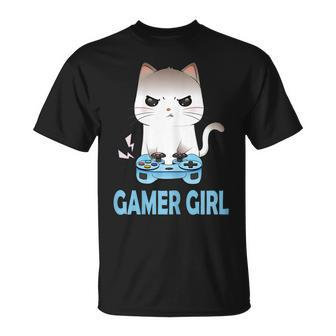 Gamer Girl Anime Gamer Cat Funny Video Gamer Cat Lover Girls Unisex T-Shirt | Mazezy
