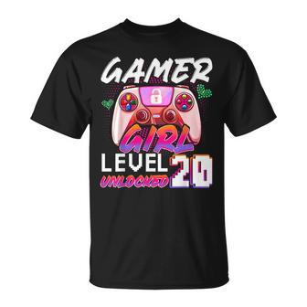 Gamer Girl Level 20 Unlocked Video Game 20Th Birthday Girl T-shirt - Seseable