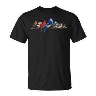 Garden Birds Blue Jay Bullfinch Ornithologist Biologist Unisex T-Shirt | Mazezy