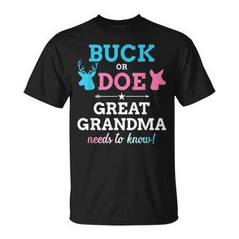 Gender Reveal Buck Or Doe Great Grandma Matching Baby Party Unisex T-Shirt | Mazezy
