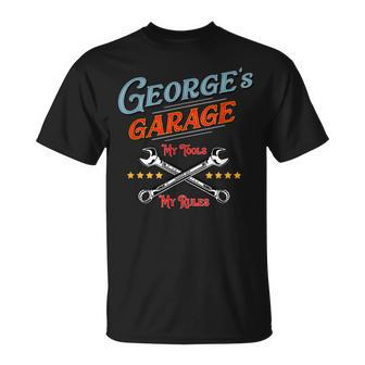 Georges Garage Fun For Men Boys Mechanic Gift Unisex T-Shirt | Mazezy