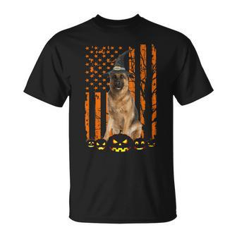 German Shepherd Dog Pumpkin American Flag Witch Halloween V2 T-shirt - Thegiftio UK