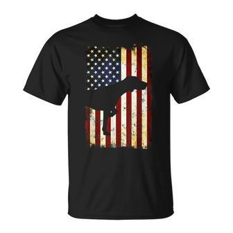 German Shorthaired Pointer Silhouette American Flag Unisex T-Shirt | Mazezy