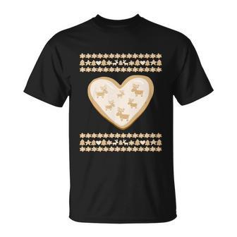 Gingerbread Heart And Deer Cookie Funny Ugly Christmas Sweater Funny Gift Unisex T-Shirt - Monsterry