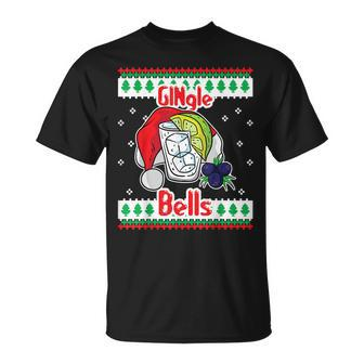 Gingle Bells Gin Tonic Glass Santa Ugly Christmas Sweater T-shirt - Thegiftio UK
