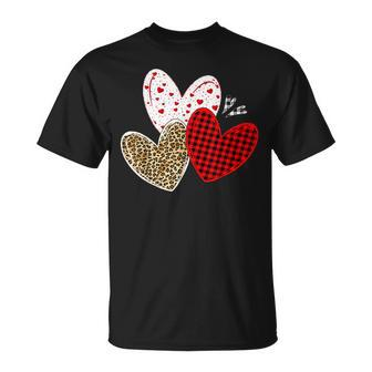 Girls Valentines Day Hearts Love Leopard Red Plaid T-Shirt - Seseable