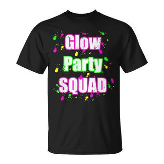 Glow Party Squad Paint Splatter Effect Neon Glow Party Unisex T-Shirt | Mazezy