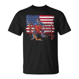 Goalkeeper Ice Hockey Goalie Vintage Usa Flag For Patriot T-shirt - Seseable