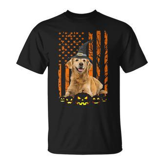 Golden Retriever Dog Pumpkin American Flag Witch Halloween T-shirt - Thegiftio UK