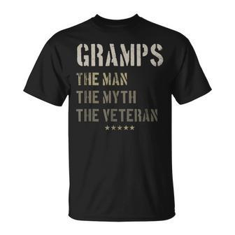 Gramps Man Myth Veteran Fathers Day Retired Military T-shirt - Seseable