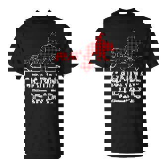 Grandma Bear Christmas Pajama Red Plaid Buffalo Family Gift Unisex T-Shirt | Mazezy