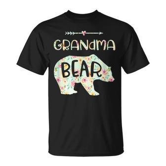 Grandma Bear Yellow Mint Green Pink Floral Bear Unisex T-Shirt | Mazezy