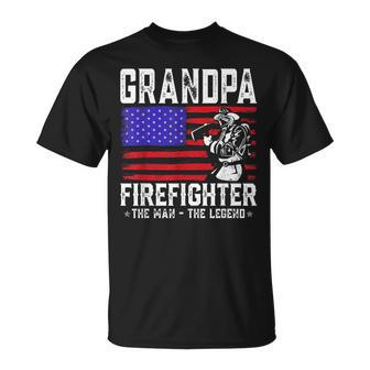 Grandpa Firefighter The Man The Legend American Flag Unisex T-Shirt - Seseable