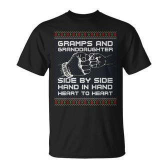 Grandpa Gramps & Granddaughter Heart Xmas Ugly Sweater Funny Gift For Mens Unisex T-Shirt | Mazezy