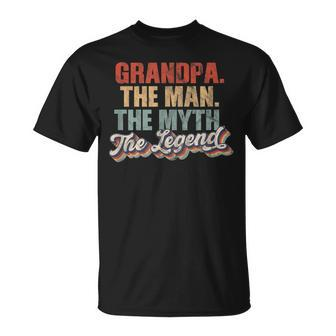 Grandpa The Man The Myth The Legend Navy Blue Fathers Day Gift For Mens Unisex T-Shirt - Seseable