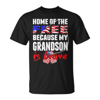 My Grandson Is Brave Home Of The Free Proud Army Grandparent V2T-shirt - Seseable