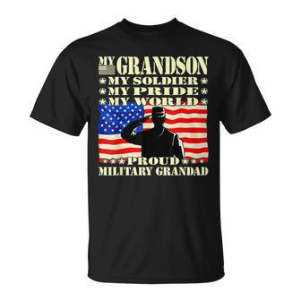 Mens My Grandson My Soldier Hero Proud Military Grandad T-Shirt - Seseable