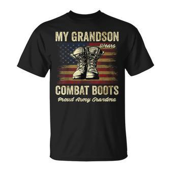 My Grandson Wears Combat Boots Proud Army Grandma Veteran T-shirt - Seseable
