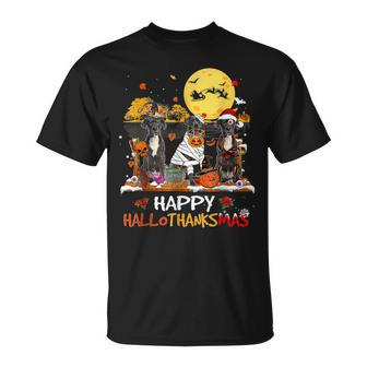 Great Dane Happy Hallothanksmas Halloween Thanksgiving Xmas T-shirt - Thegiftio UK
