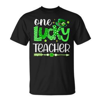 Green Leopard Shamrock One Lucky Teacher St Patricks Day T-Shirt - Seseable