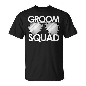 Groom Squad Sunglasses Wedding Bachelor Bride Bridesmaid Unisex T-Shirt | Mazezy