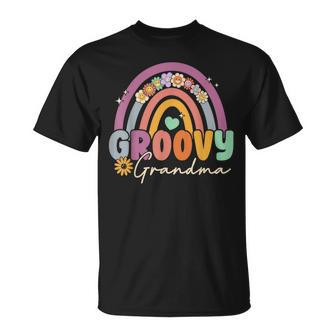 Groovy Grandma Rainbow Colorful Flowers Design Grandmother Unisex T-Shirt | Mazezy