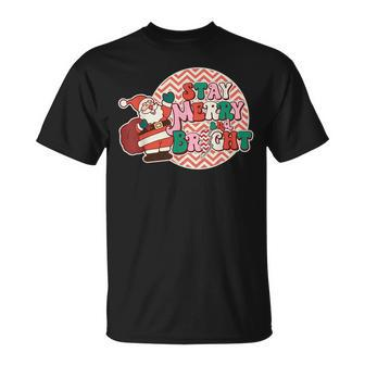Groovy Stay Merry And Bright Lightning Bolt Santa Christmas V2 T-shirt - Thegiftio UK