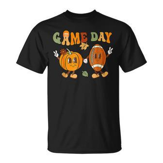 Groovy Thanksgiving Game Day Pumpkin Football Halloween Fall T-shirt - Thegiftio UK