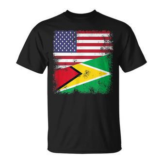 Half Guyanese Flag Vintage Guyana Usa T-Shirt - Seseable