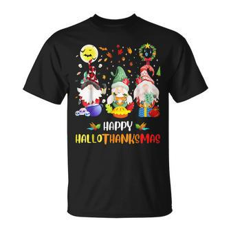 Halloween Gnomes Happy Hallothanksmas Thanksgiving Christmas V2 T-shirt - Thegiftio UK