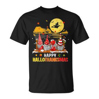 Halloween Gnomes Happy Hallothanksmas Thanksgiving Christmas V5 T-shirt - Thegiftio UK