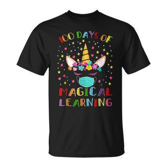 Happy 100 Days Of School Magical Learning Unicorn Face Mask T-shirt - Seseable