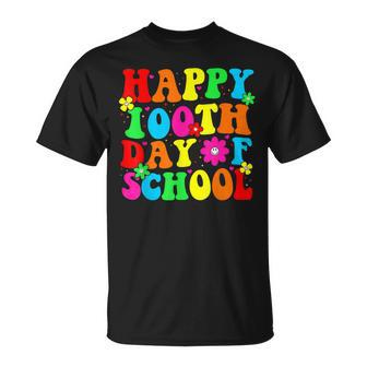 Happy 100Th Day Of School Teacher Kids Groovy 100 Days T-Shirt - Seseable
