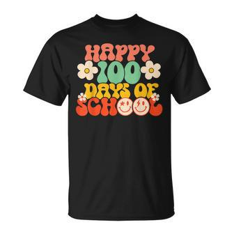 Happy 100Th Day Of School Teacher Kids Retro Groovy 100 Days V3 T-Shirt - Seseable