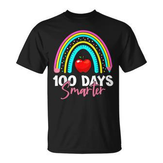 Happy 100Th Day Of School Teacher Rainbow100 Days Smarter T-Shirt - Seseable