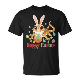 Happy Easter Cute Bunny Bearded Dragon Easter Eggs Basket Unisex T-Shirt | Mazezy