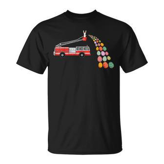 Happy Easter Day Eggs Firefighter Truck Cute Bunny Boys Kids Unisex T-Shirt | Mazezy