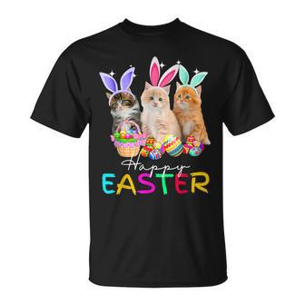 Happy Easter Three Cat Wearing Bunny Ear Kitty Kitten Lovers Unisex T-Shirt | Mazezy