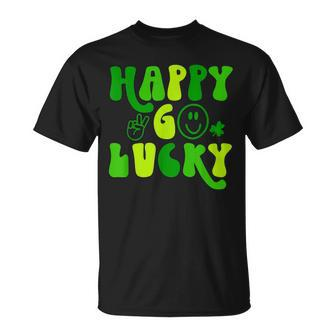 Happy Go Lucky Heart St Patricks Day Lucky Clover Shamrock T-Shirt - Seseable