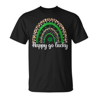 Happy Go Lucky St Patricks Day Rainbow Lucky Clover Shamrock T-Shirt - Seseable