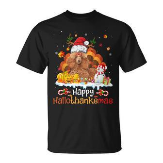 Happy Hallothanksmas Halloween Thanksgiving Christmas Poodle T-shirt - Thegiftio UK