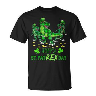Happy St Pat Rex Day T Rex Dinosaur Green Plaid Patricks Day Unisex T-Shirt - Seseable