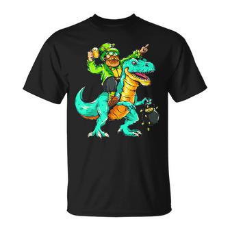 Happy St Pat T Rex Saint Patricks Day Leprechaun Dinosaur T-Shirt - Seseable