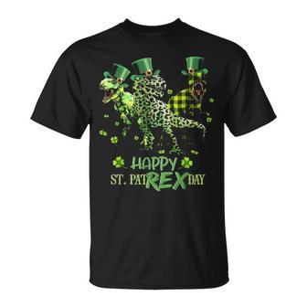 Happy St Pat Rex T Rex Leopard Dinosaur Irish Patricks Day Unisex T-Shirt - Seseable