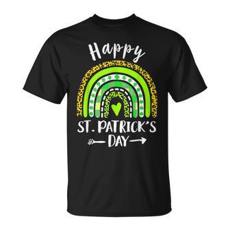 Happy St Patricks Day Rainbow Leopard Print Shamrock Irish T-Shirt - Seseable
